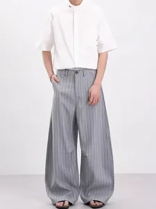 Pantalon Décontracté pour Hommes à Rayures Verticales Jambe Large Coupe Large Pantalon Droit Drapé Mélange de Polyester Style Minimaliste