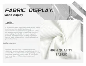 Detail of white ribbed fabric texture with comprehensive garment washing instructions
