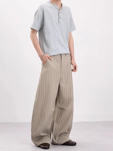 Pantalon Décontracté à Rayures Homme Style Old Money Américain Vintage Large Jambe Droite Pantalon Long Quotidien
