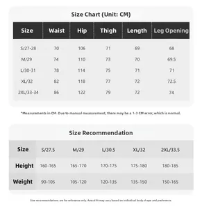 Detailed size guide chart with measurements and weight recommendations for denim shorts