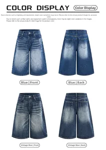 Detail view of denim shorts in blue and retro blue colors with cat whisker texture