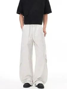 Men Casual Wide Leg Cargo Pants Off-White Loose Straight Trousers Streetwear Japanese Style Breathable Summer Long Pants