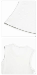 Detailed macro view of white ribbed knit texture and premium stitching on short sleeve T-shirt