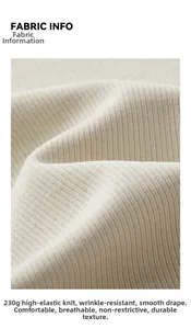 Detailed view of off-white ribbed 230g knitted fabric with high elasticity and soft texture