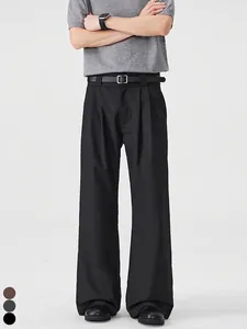 Men Vintage Old Money Style Pleated Wide Leg Casual Pants Chemical Fiber Blend Straight Drape Suit Trousers For Office Daily