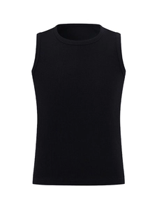 Classic black ribbed cotton sleeveless tank top with crew neck and athletic fit