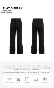 Vue à plat du jean slim noir avec vues avant/arrière et guide d'entretien de lavage