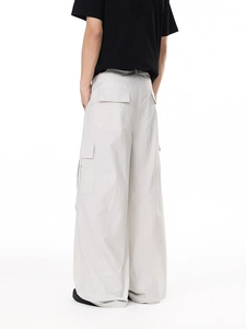 Men's wide-leg cargo pants in light grey with utility pockets and quick-dry fabric