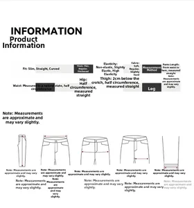 Size chart and measurement guide for American-style curved fit linen denim trousers