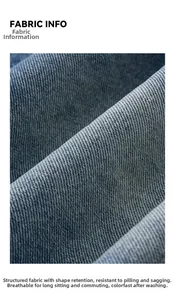 Close-up of blue denim fabric showing twill weave texture and high-quality material details