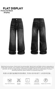 Vue avant et arrière du pantalon en jean noir délavé vintage avec détails vieillis