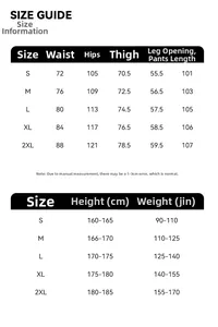 Comprehensive size chart for men's curved jeans including waist and length measurements