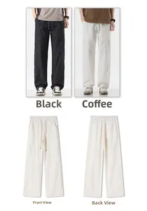 Detail view showing drawstring waist and textures of quick-dry loose straight pants