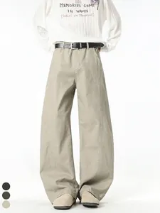 High Street Men Retro Cargo Pants Wide Leg Straight Trousers Multi Pocket Cotton Casual Pants With Belt