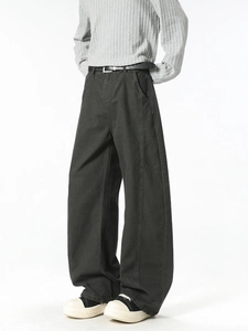 Retro high street black wide-leg cargo pants with vertical seams and twill fabric