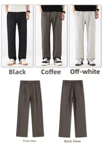 Détails du pantalon droit en soie glacée pour hommes en noir, café et beige clair