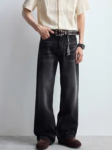 Jean Noir Vintage Délavé pour Homme Coupe Large Droite Pantalon en Denim Style Retro Vibe Décontracté Streetwear