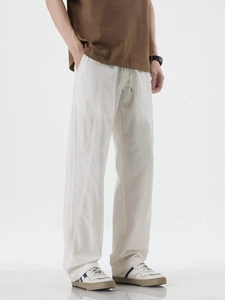 Men's loose white Lyocell cooling straight-leg pants with drawstring waist