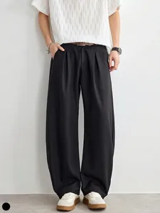 Pantalon Décontracté Homme Large Plissé Minimaliste Japonais Coupe Incurvée Jambe Droite Style Old Money Respirant Bas Homme