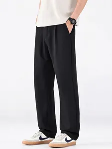 Pantalon Décontracté Plissé Drapé Jambe Droite pour Hommes Coupe Ample Taille Haute en Polyester Confortable Streetwear