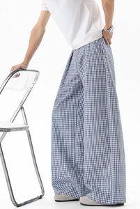 Pantalon large pour hommes à carreaux bleus et blancs au style cleanfit et au tombé fluide