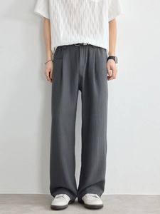 Men's dark gray loose casual wide-leg pants with breathable Lyocell texture fabric