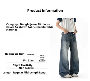 Detailed spec sheet for men's loose fit deep blue jeans with vintage washed whiskers