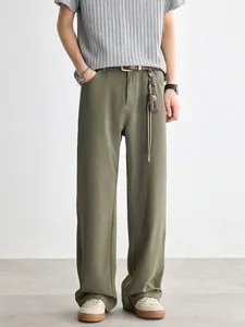 Pantaloni Casual da Uomo a Gamba Larga Dritti con Cuciture a Contrasto in Misto Lyocell Traspiranti ed Elastici