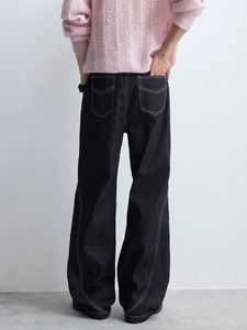 Jean ample homme style American Cleanfit avec coutures blanches contrastées et poches dos