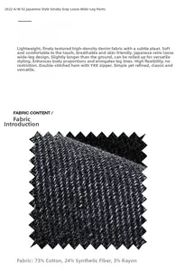 Macro detail of charcoal grey denim fabric with premium YKK zipper and neat inner edging