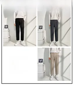 Comparaison détaillée des pantalons droits en noir, gris foncé et beige pour hommes