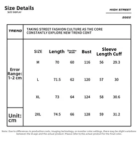 Detailed size chart with measurements for the vintage denim jacket in CM units