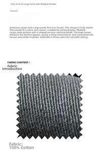 Detail of 100% cotton fabric with heavy twill texture for grey cargo pants