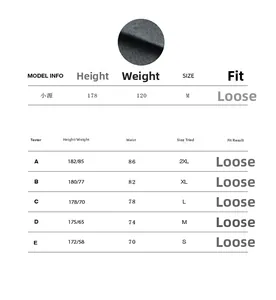 Size chart for high street cargo pants showing detailed model and fit guide data