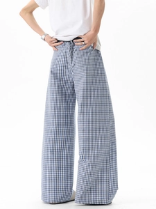 Pantalon décontracté à carreaux bleus pour hommes, coupe large et style cleanfit décontracté