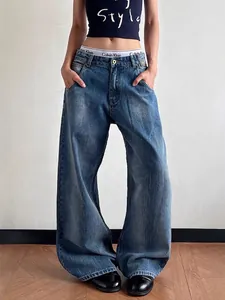 Men's American High Street Vintage Wash Wide Leg Jeans Casual Straight Denim Pants With Back Buckle Detail