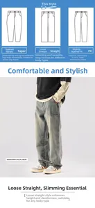 Vue détaillée du jean délavé à coupe droite montrant la comparaison des coupes et du tissu