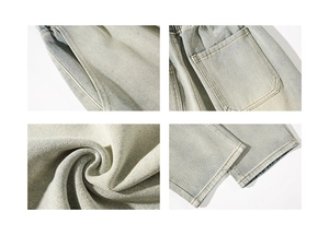 Gros plan détaillé du denim délavé bleu clair, des coutures et de la finition des poches