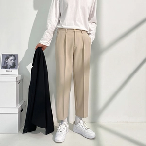 Pantalon de ville beige pour homme, coupe droite décontractée en tissu stretch séchage rapide