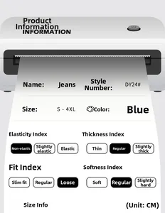 Detailed size information and material specs for blue straight-leg loose jeans