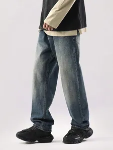 Jean Homme Rétro Américain Délavé Coupe Droite Vintage High Street Baggy Denim Pantalon Décontracté Jambe Large
