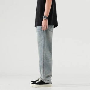 Jean vintage homme style high street américain, coupe droite décontractée en délavage bleu