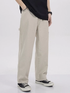 Pantalon cargo décontracté en coton beige pour homme avec coupe droite et sangle