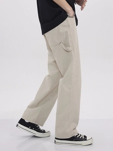 Pantalon cargo ample en coton beige clair pour hommes avec boucles utilitaires de travail