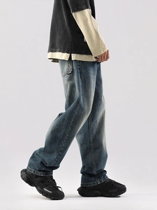 Jean ample délavé rétro pour homme style streetwear américain à jambe droite large