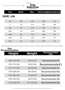 Size chart table for vintage side-striped wide leg sweatpants from size M to 5XL