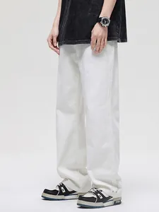 Men's Loose Straight Jeans 100% Cotton Denim Wide Leg Pants Solid Color Casual Streetwear Trousers For Men