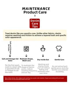 Care guide for dark blue cotton denim jeans including washing and drying tips