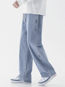 Jeans uomo azzurro vestibilità comoda con gamba dritta e coulisse in vita stile casual