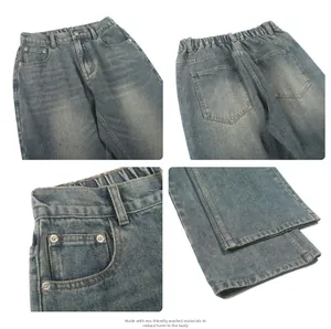 Dettagli della vita elastica, bottone in metallo e trama del denim lavato ecologico